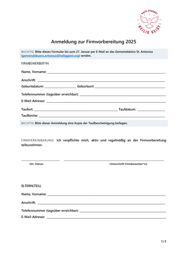 Anmeldung zur Firmvorbereitung 2025