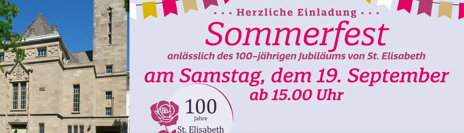 Einladung zum Sommerfest der katholischen Gemeinde St. Elisabeth, Hamburg-Harvestehude am 19. September 2026 anlässlich des 100-jährigen Jubiläums der Gemeinde