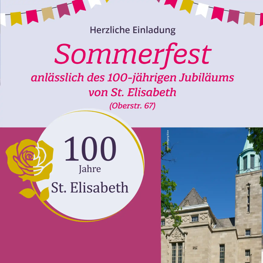Einladung zum Sommerfest der katholischen Gemeinde St. Elisabeth, Hamburg-Harvestehude am 19. September 2026 anlässlich des 100-jährigen Jubiläums der Gemeinde