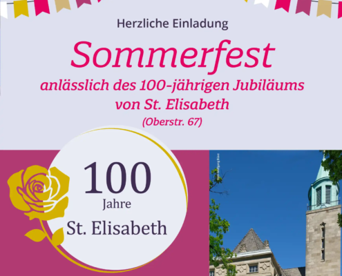 Einladung zum Sommerfest der katholischen Gemeinde St. Elisabeth, Hamburg-Harvestehude am 19. September 2026 anlässlich des 100-jährigen Jubiläums der Gemeinde
